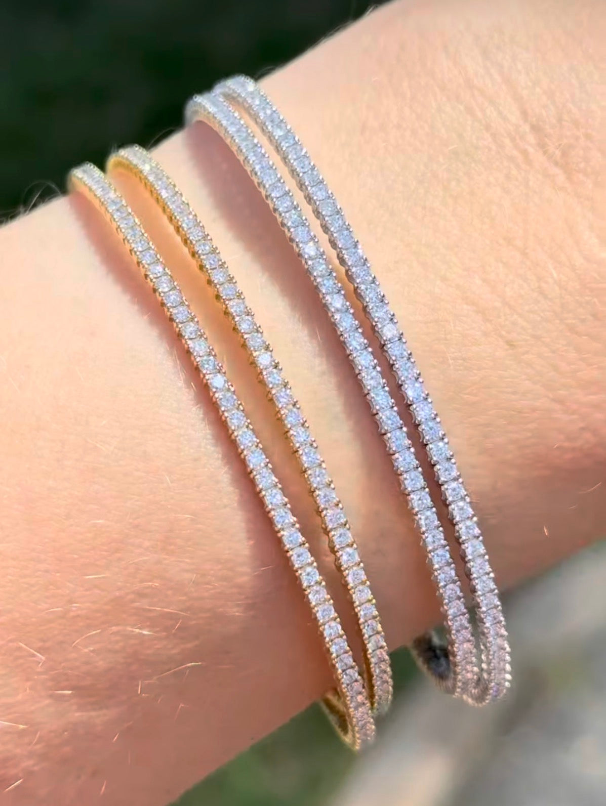 Wrap around lab diamond flex bracelets available in white and yellow gold