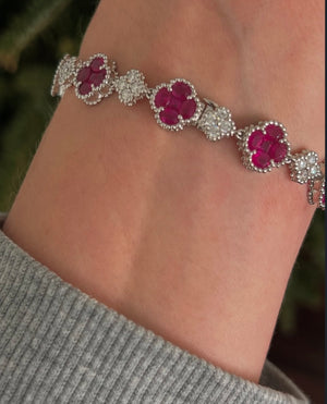 Natural white gold ruby and diamond clover bracelet!