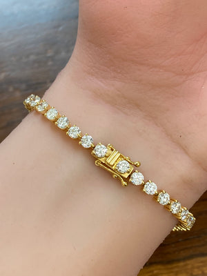 18k Yellow 5.88 CT LAB 3 PRONGS 7.25 INCHES TENNIS BRACELET