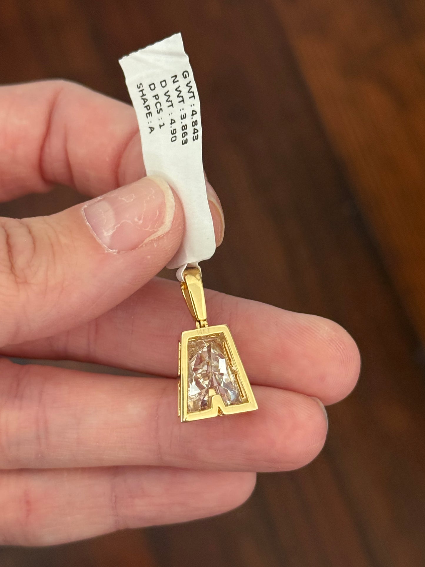 Yellow gold A shape lab diamond pendant