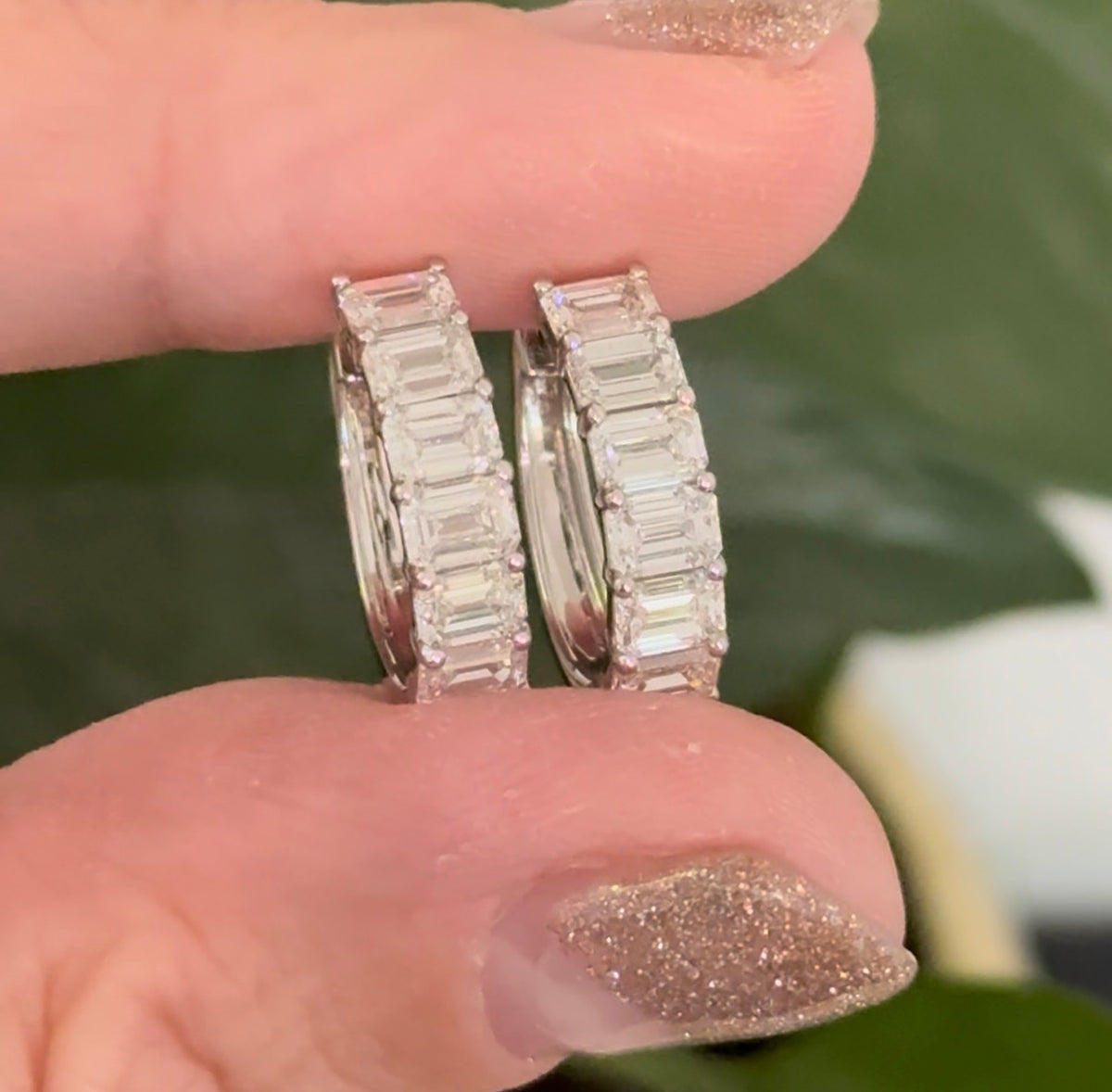 White gold 2.55ct emerald cut lab diamond oval hoop earrings