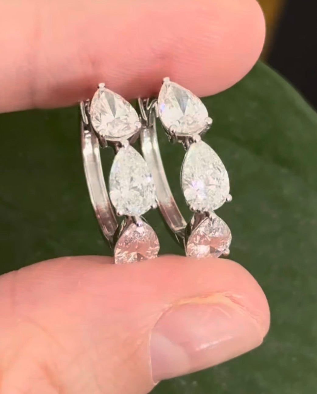 White gold 3.87ct pear shaped lab diamond hoops