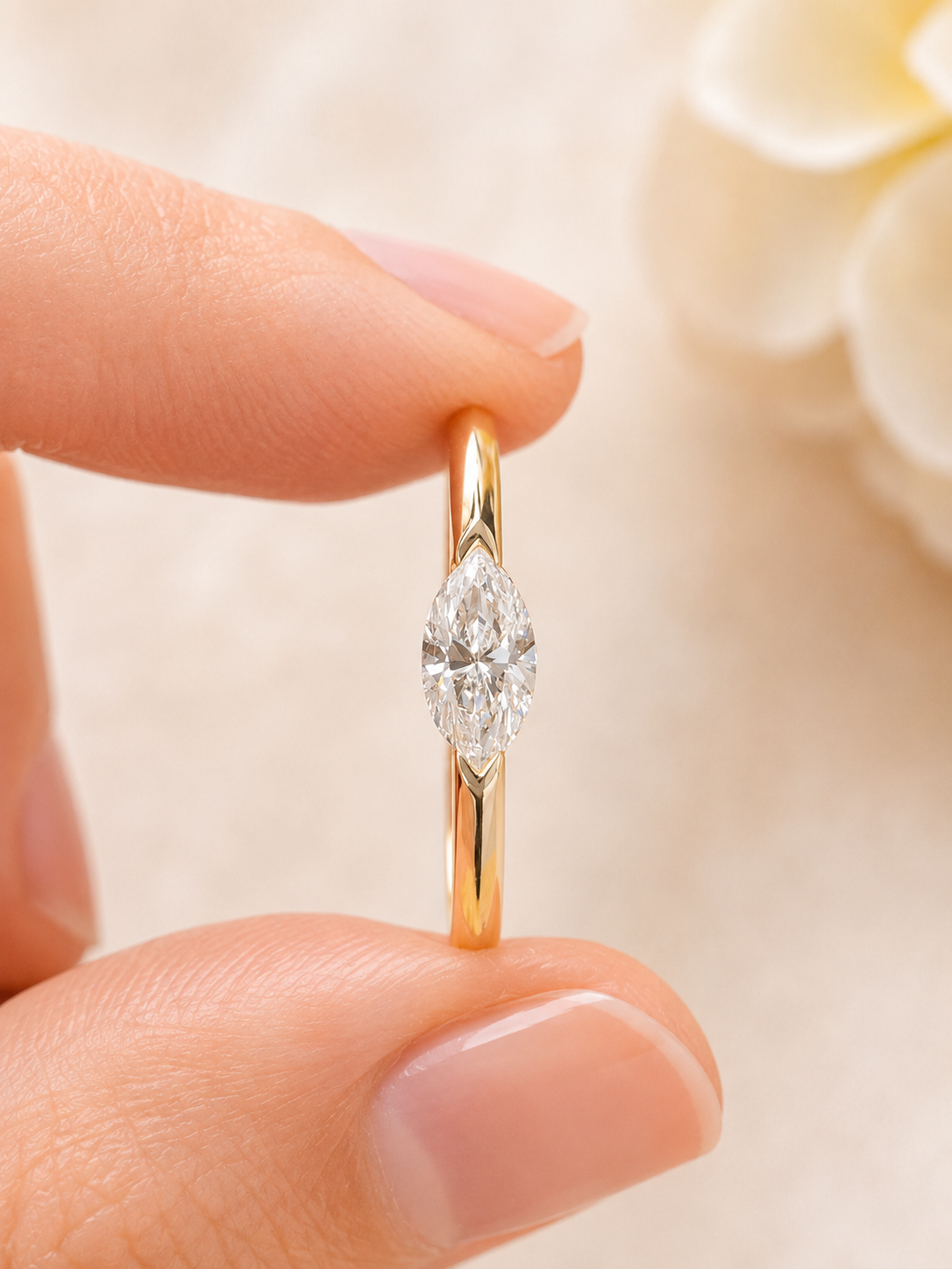 Custom - Made 0.30ct Skinny Marquise E/W Ring 14K Yellow Gold
