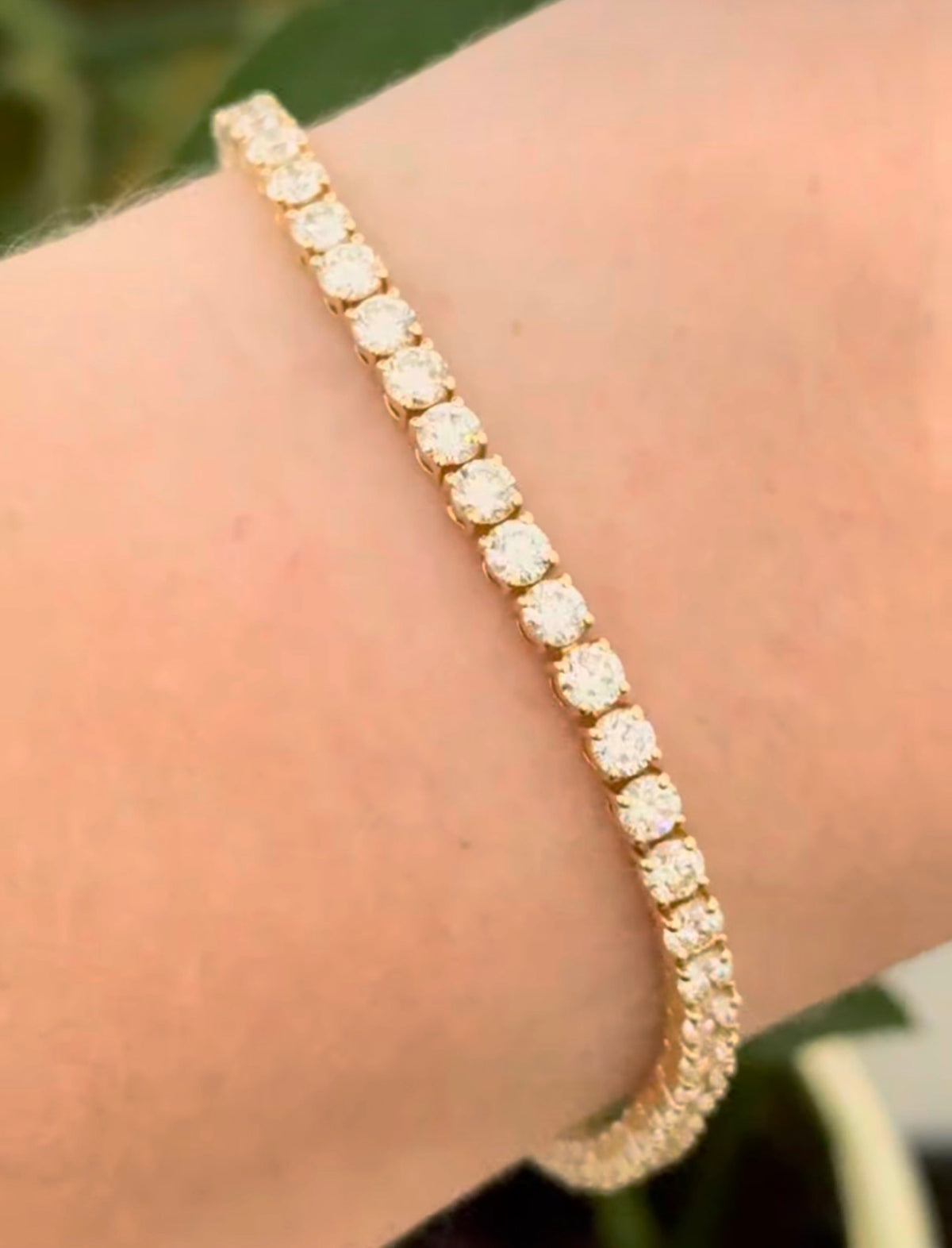 Yellow gold 4 prong 6.51ct natural diamond tennis bracelet