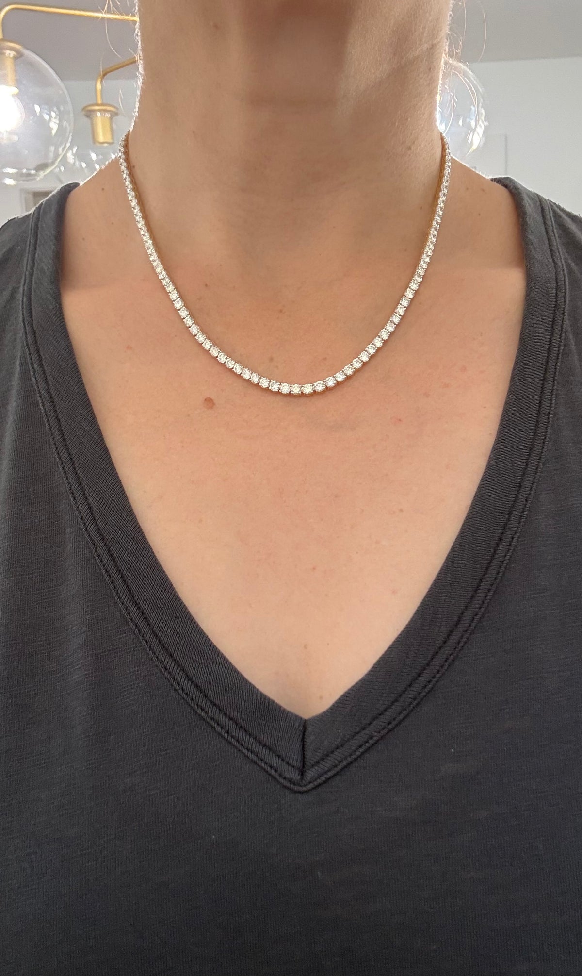18” 4 prong yellow gold with white gold prongs 20ct lab diamond tennis necklace