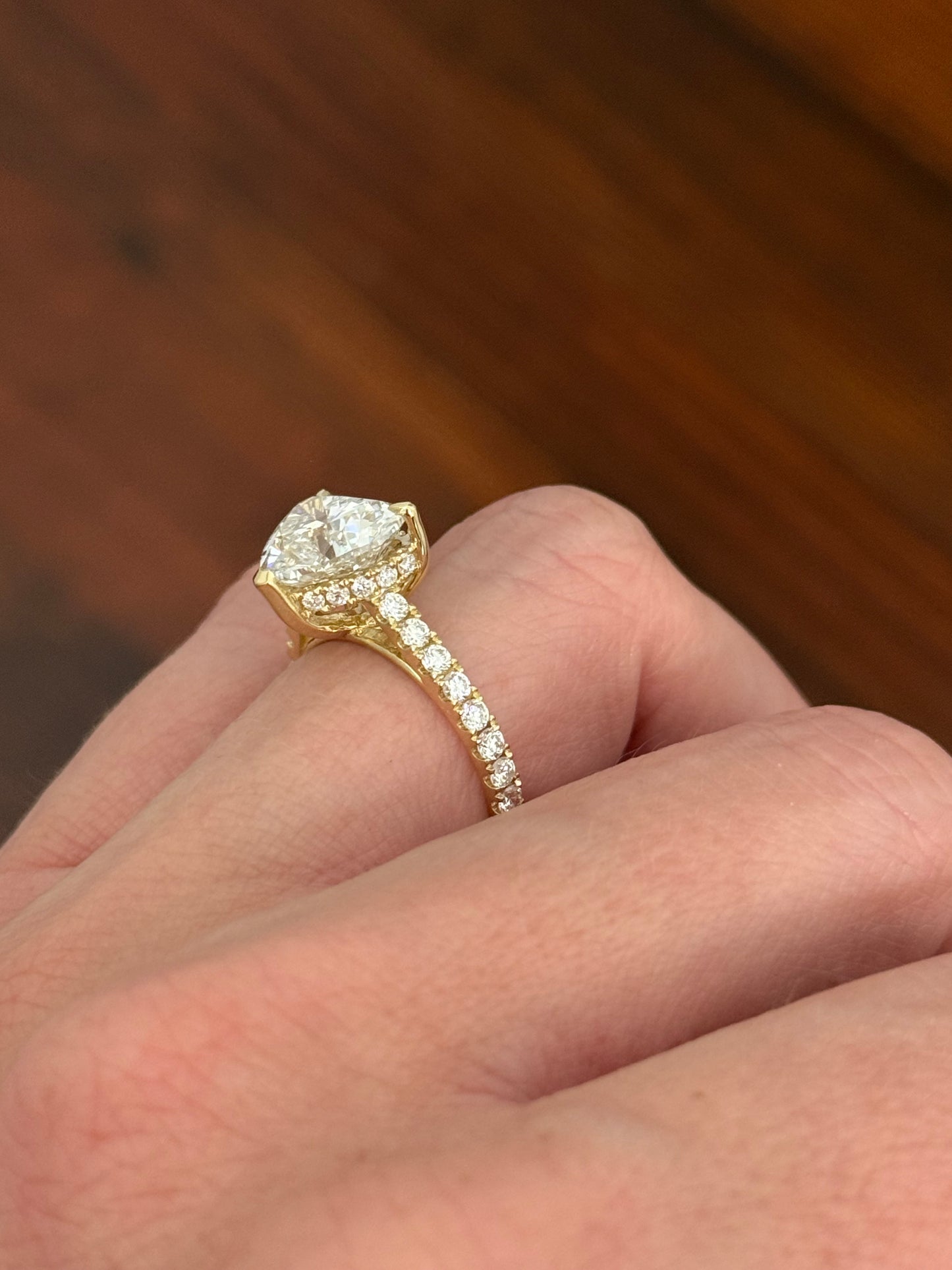Yellow gold heart shape lab diamond ring. Center stone 4.04cts