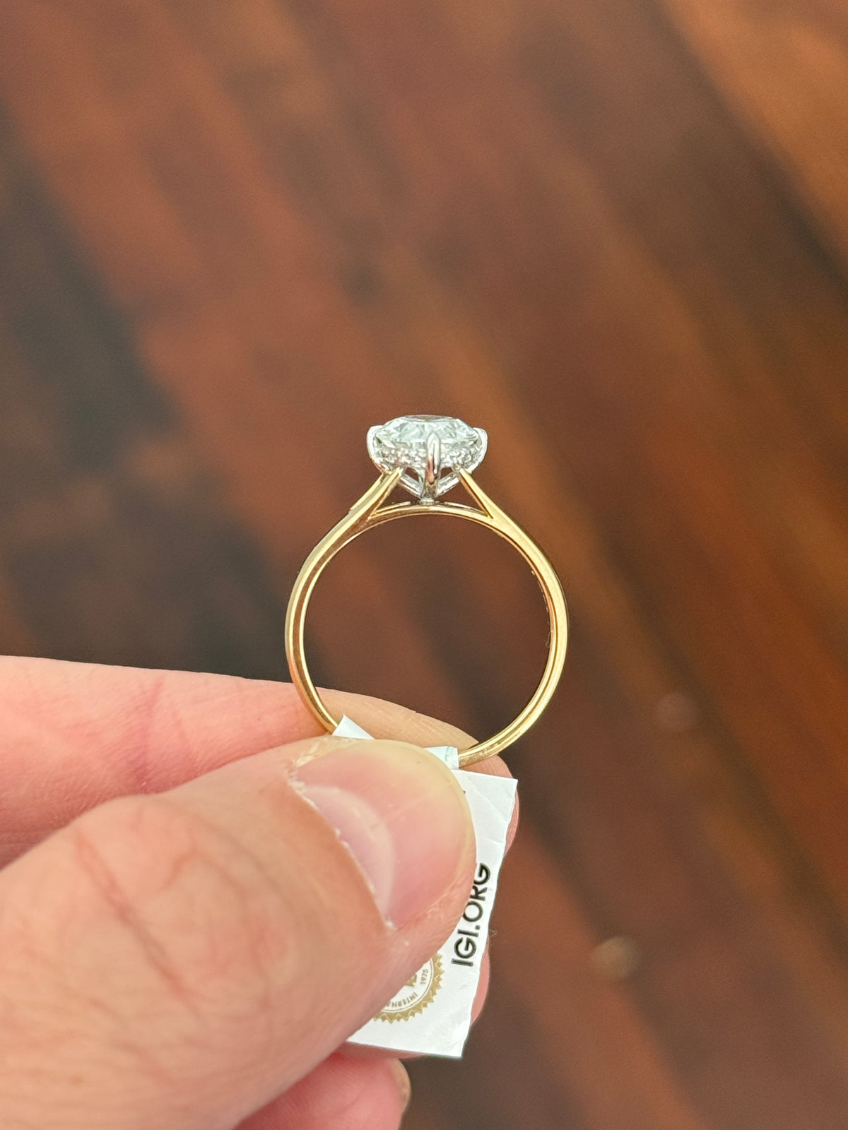 IGI certified oval lab diamond ring. Center stone is 1.99cts