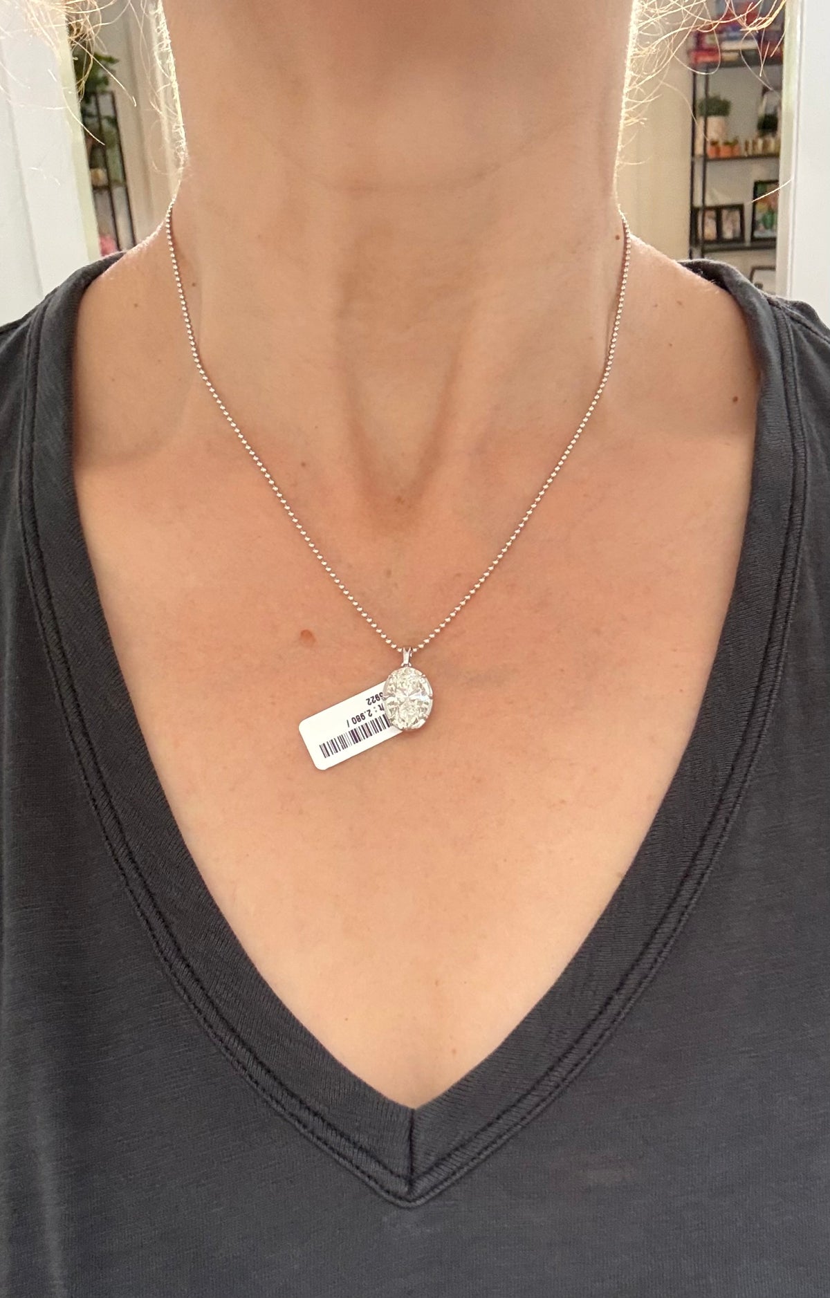 White gold 5.57ct oval lab diamond pendant