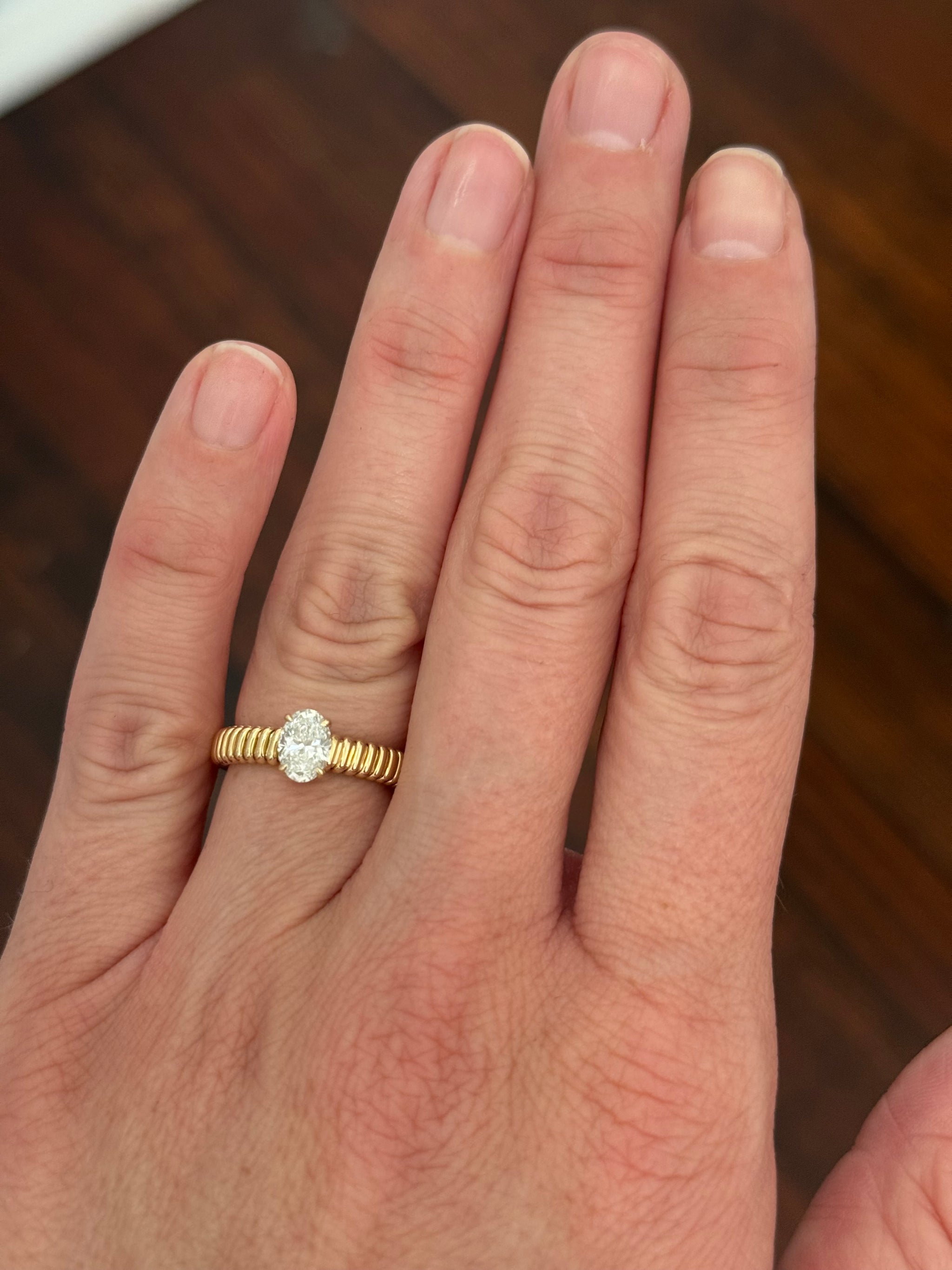 Yellow gold 0.71ct oval lab diamond flex ring