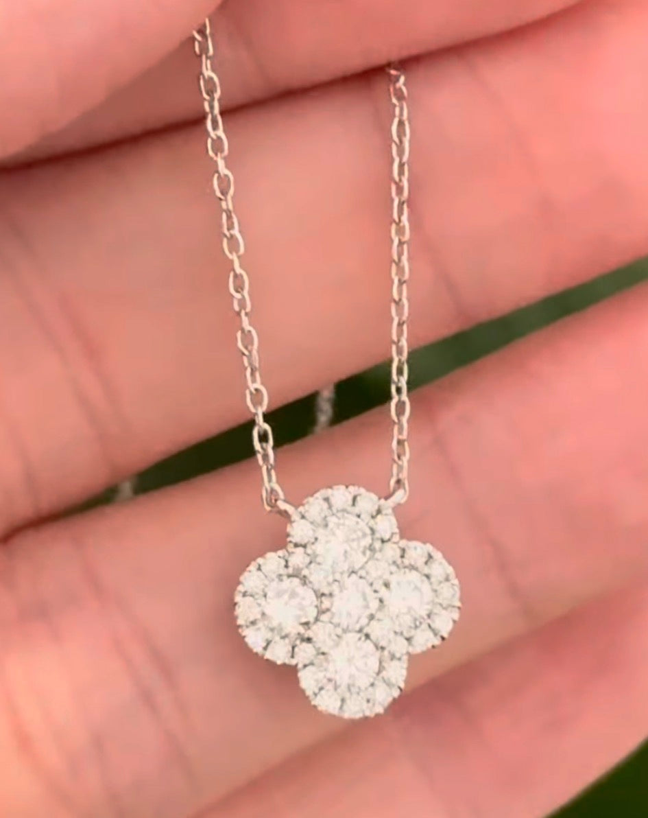 White gold 0.76ct lab diamond clover necklace