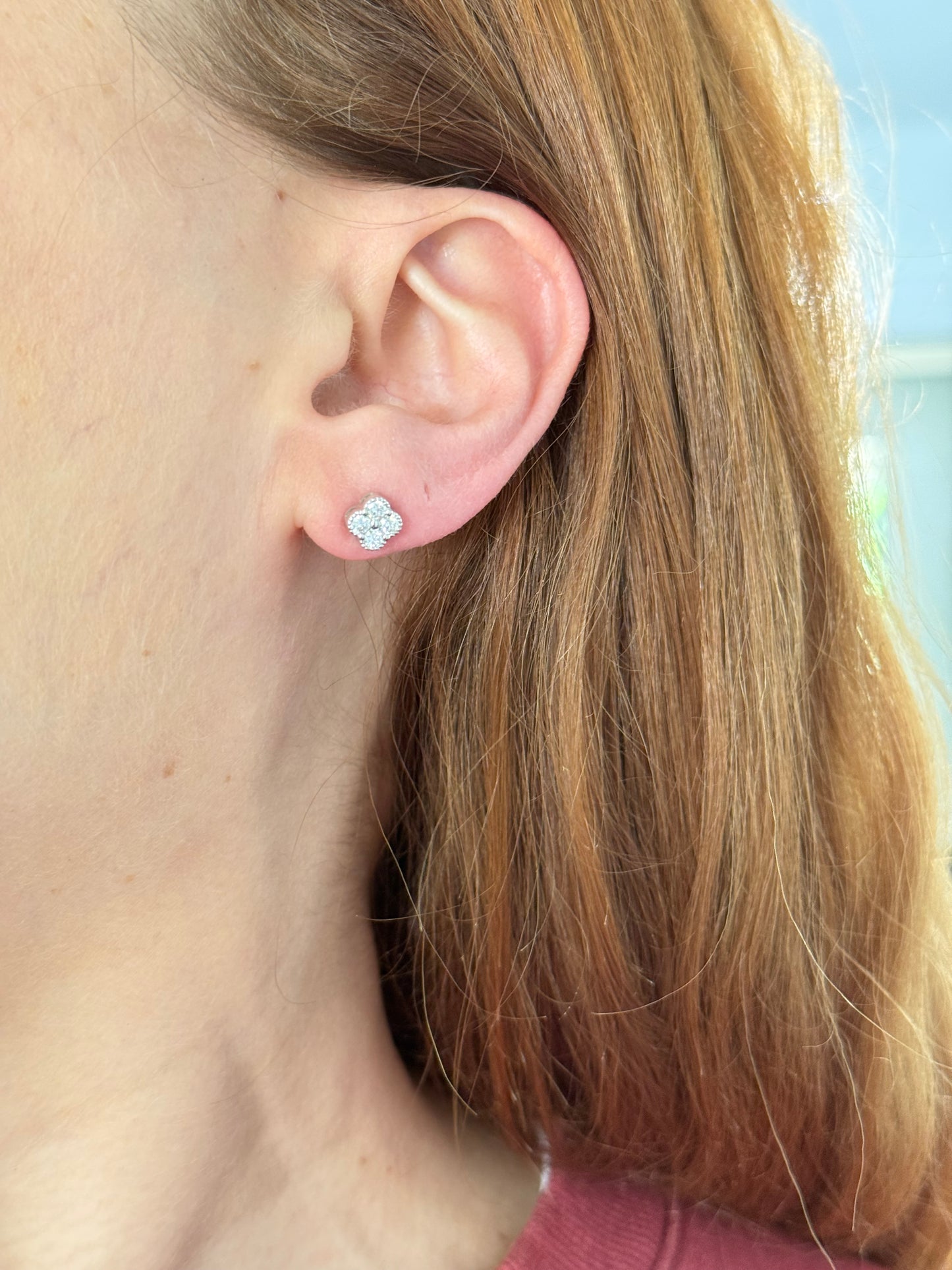 Lab diamond clover stud earrings available in white, yellow and rose gold