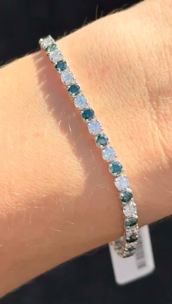 6.54 CT Green and white Lab diamond tennis bracelet