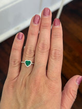 White gold heart shaped lab emerald and round lab diamond ring
