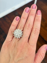 White gold flower ring with rose cut lab diamonds