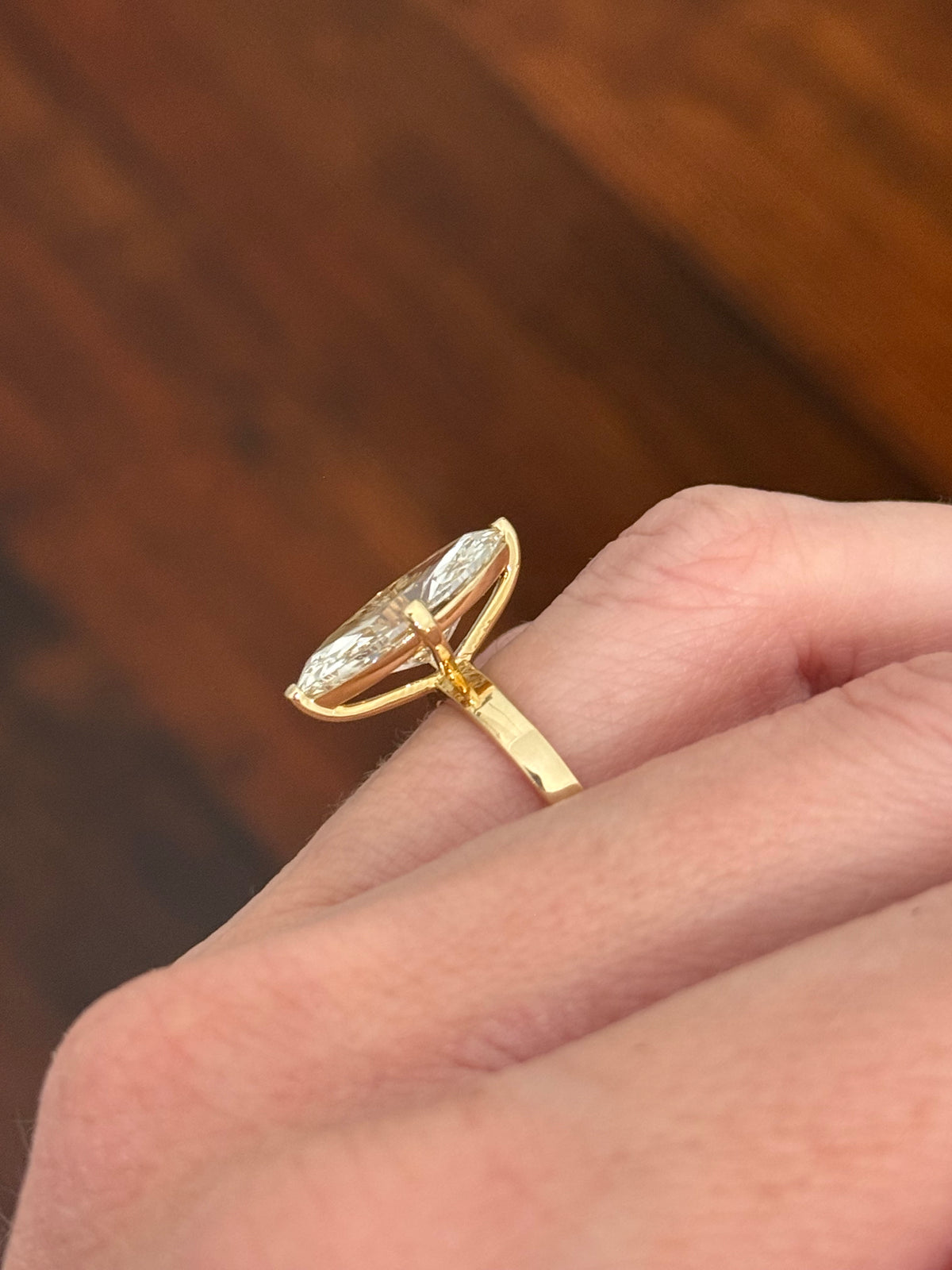 Yellow gold 5.09ct marquise lab diamond ring