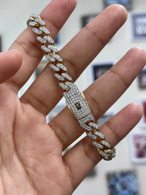 2.96 cttw Lab Diamond 7.5 Inches 14k Yellow Gold Cuban Link Bracelet
