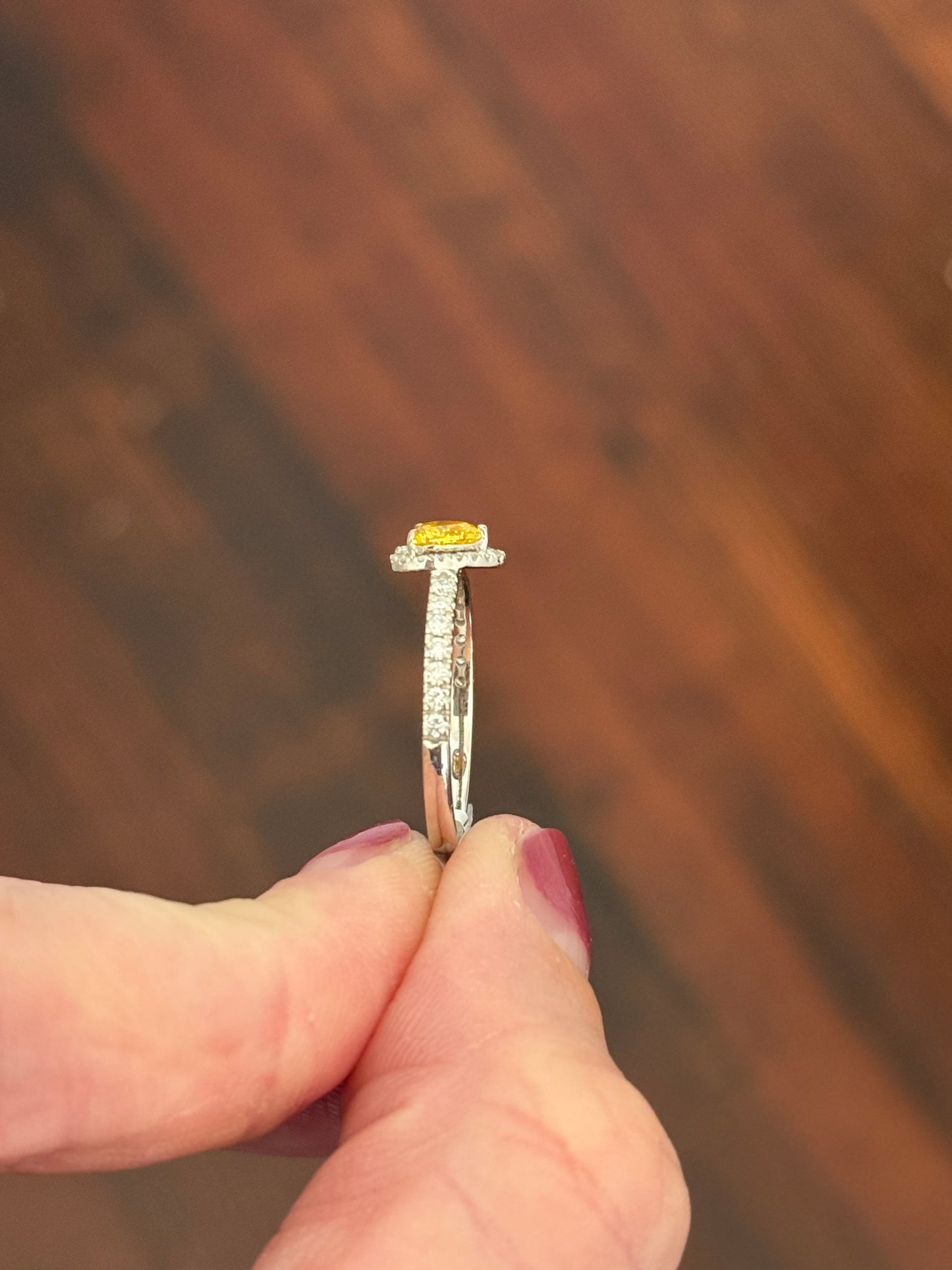 White gold heart shape yellow lab diamond and white lab diamond ring