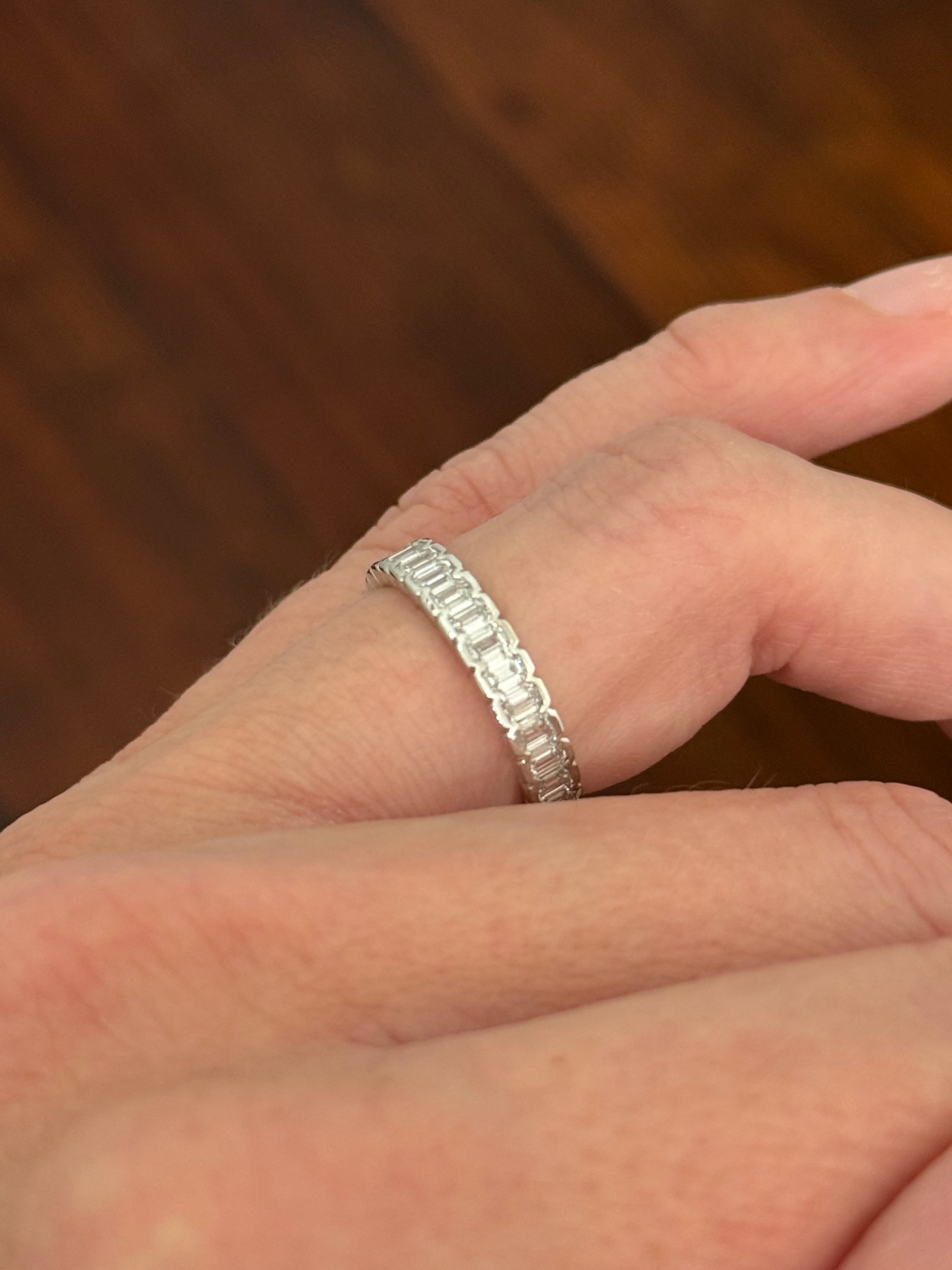White gold 2.43ct emerald cut lab diamond eternity band