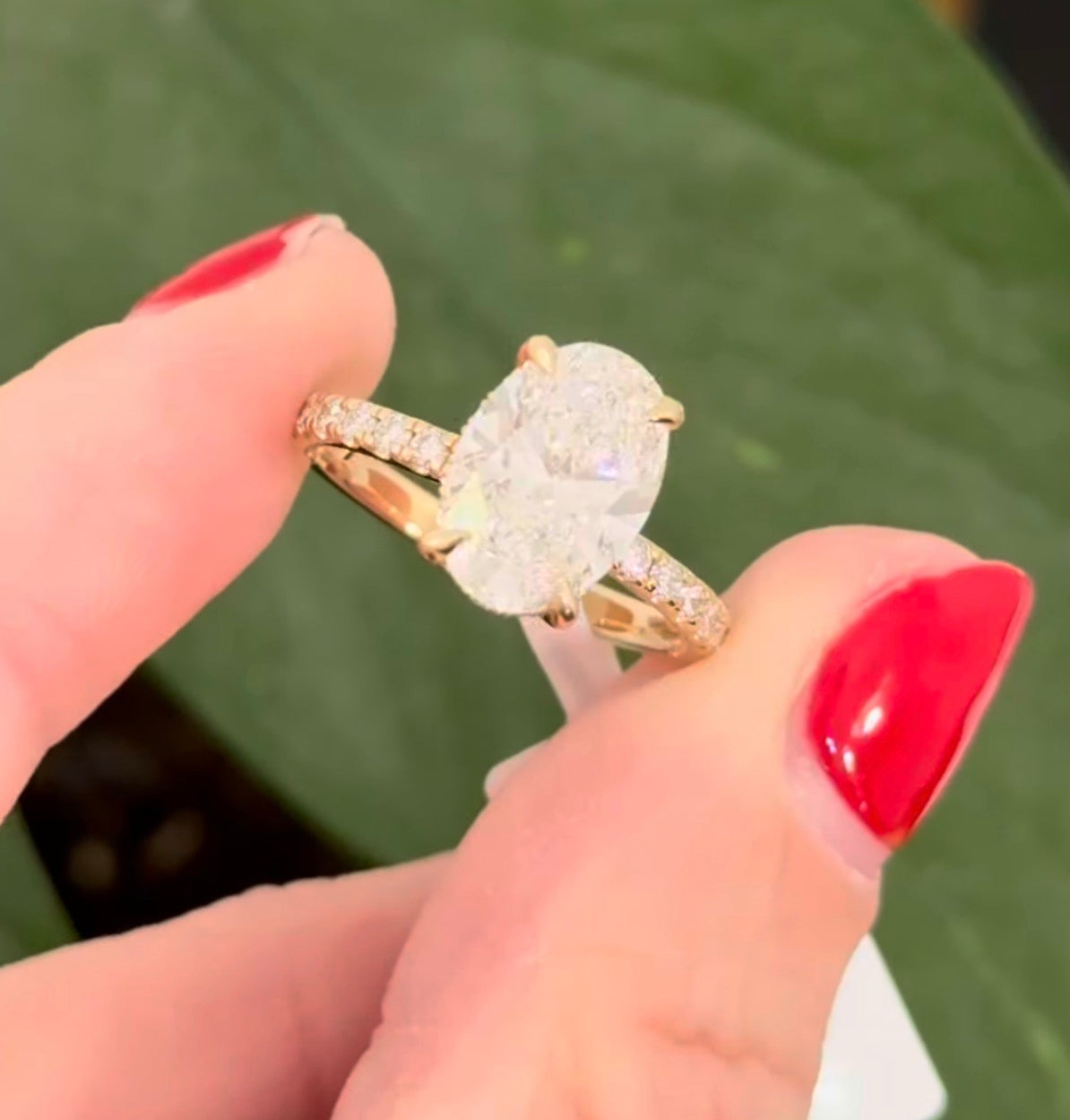 Yellow gold oval lab diamond ring. Center stone is IGI certified and 3.02cts E VVS2