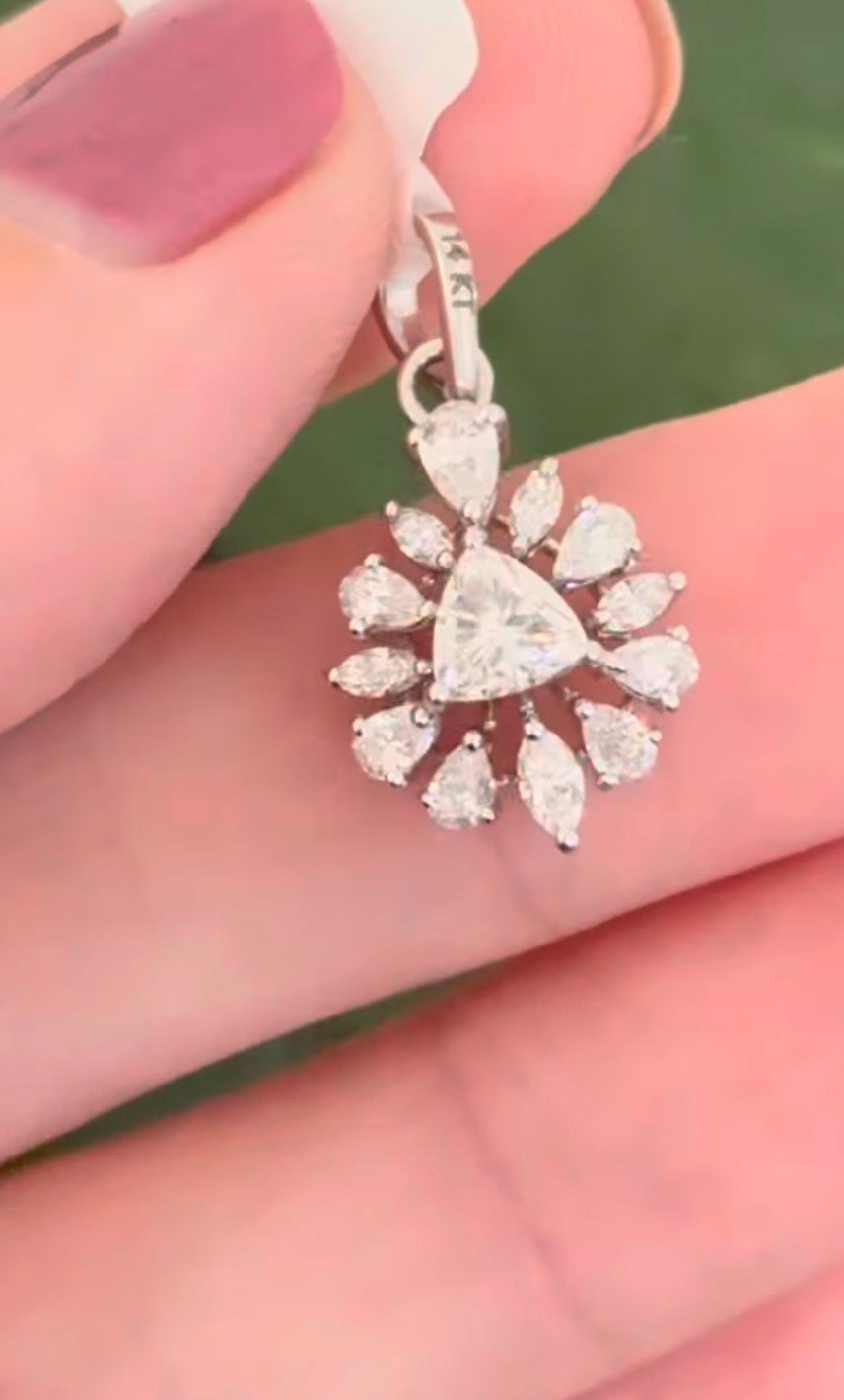 White gold trillion, pear shape and marquise lab diamond pendant