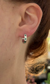 14.3mm hoop earrings available in yellow gold with rubies and white gold with emeralds