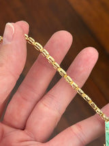 Yellow gold bezel set 5.22ct oval, marquise, pear shape and emerald cut natural diamond bracelet