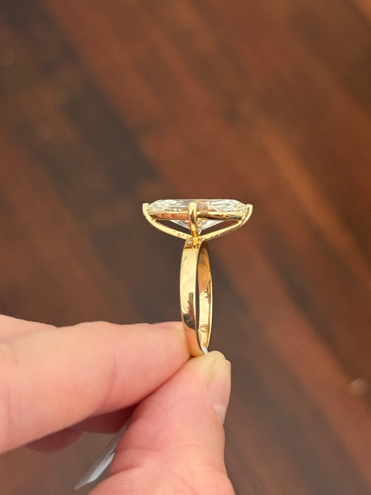 Yellow gold 5.09ct marquise lab diamond ring