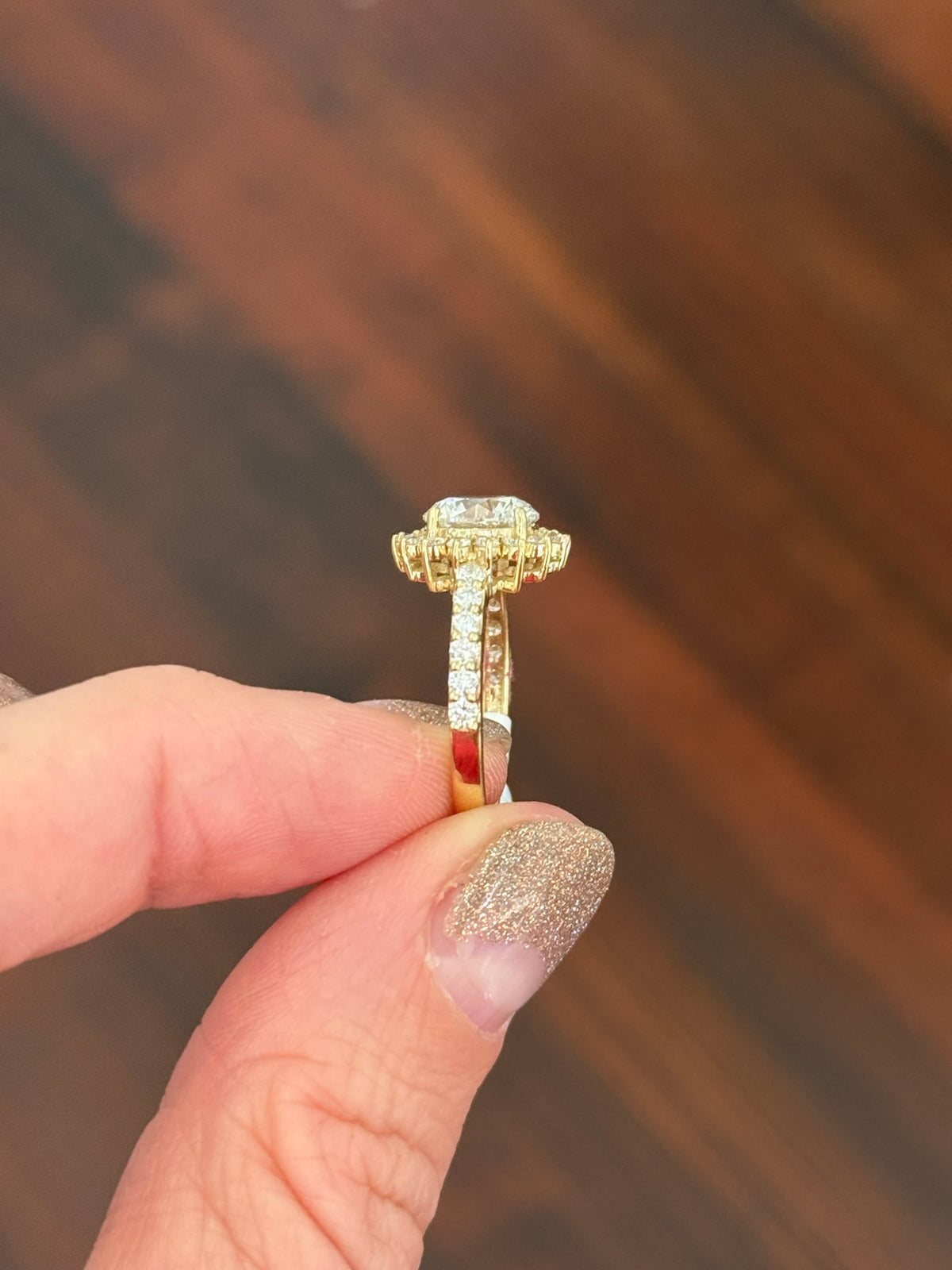 IGI certified yellow gold round lab diamond ring. Center stone is 1.85cts and 7.4mm