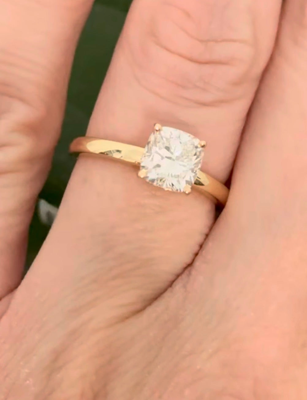 IGI certified cushion cut lab diamond ring. Center stone is 1.4cts