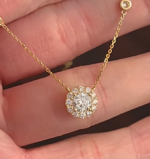 Yellow gold round lab diamond necklace with 4 bezel set lab diamond on either side of chain