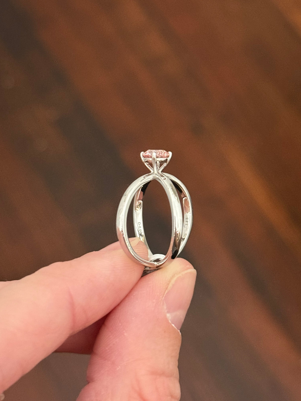 White gold 0.66ct pink lab diamond ring
