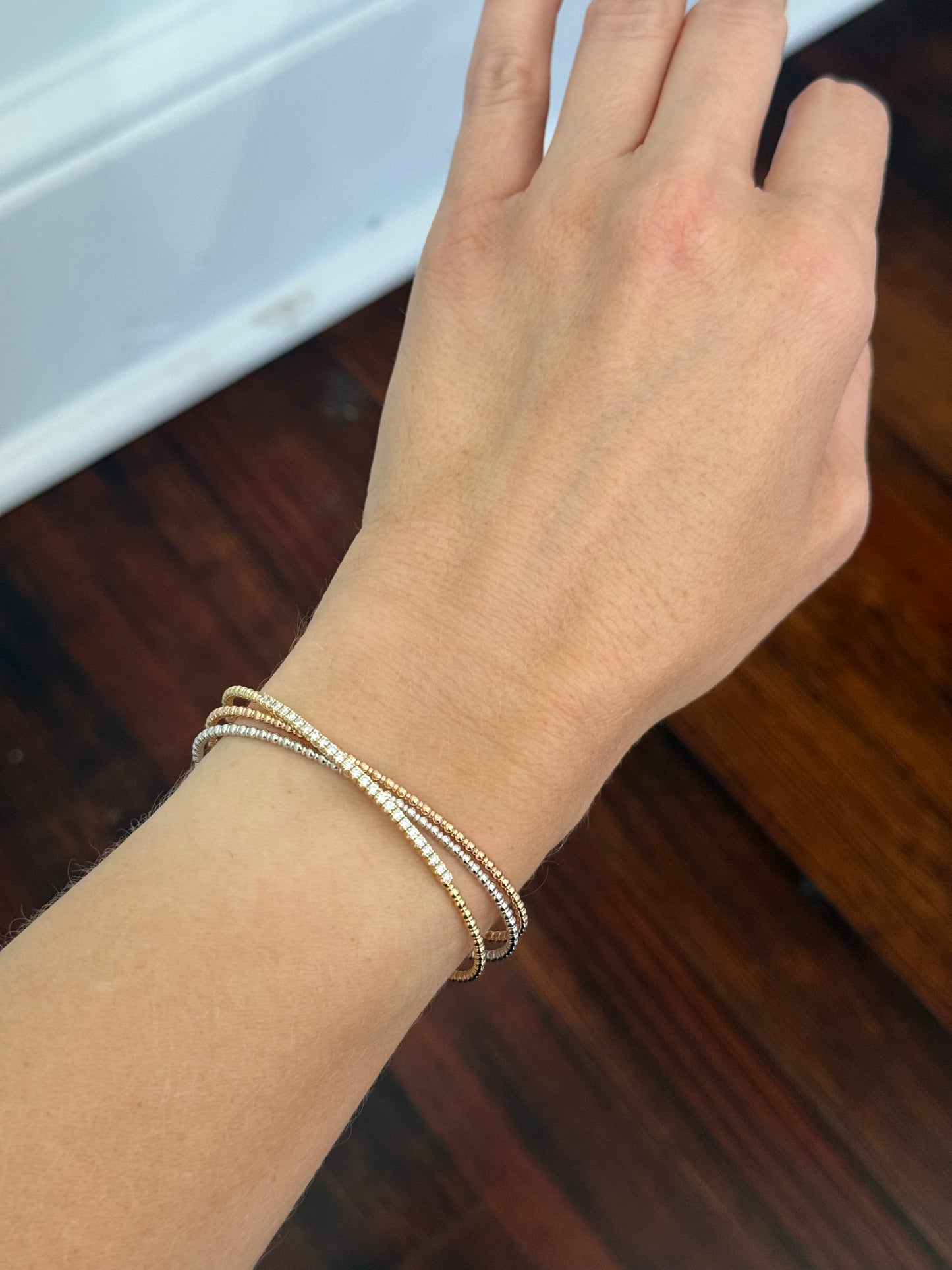 Tri color gold 0.44ct natural diamond flex bracelet