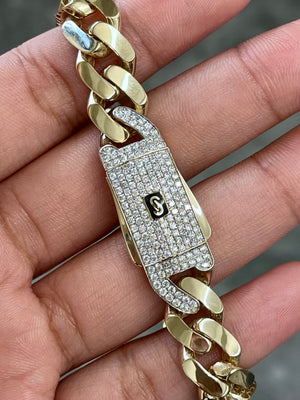 1.29 cttw 8 inches 14k Yellow Gold Cuban Link Bracelet