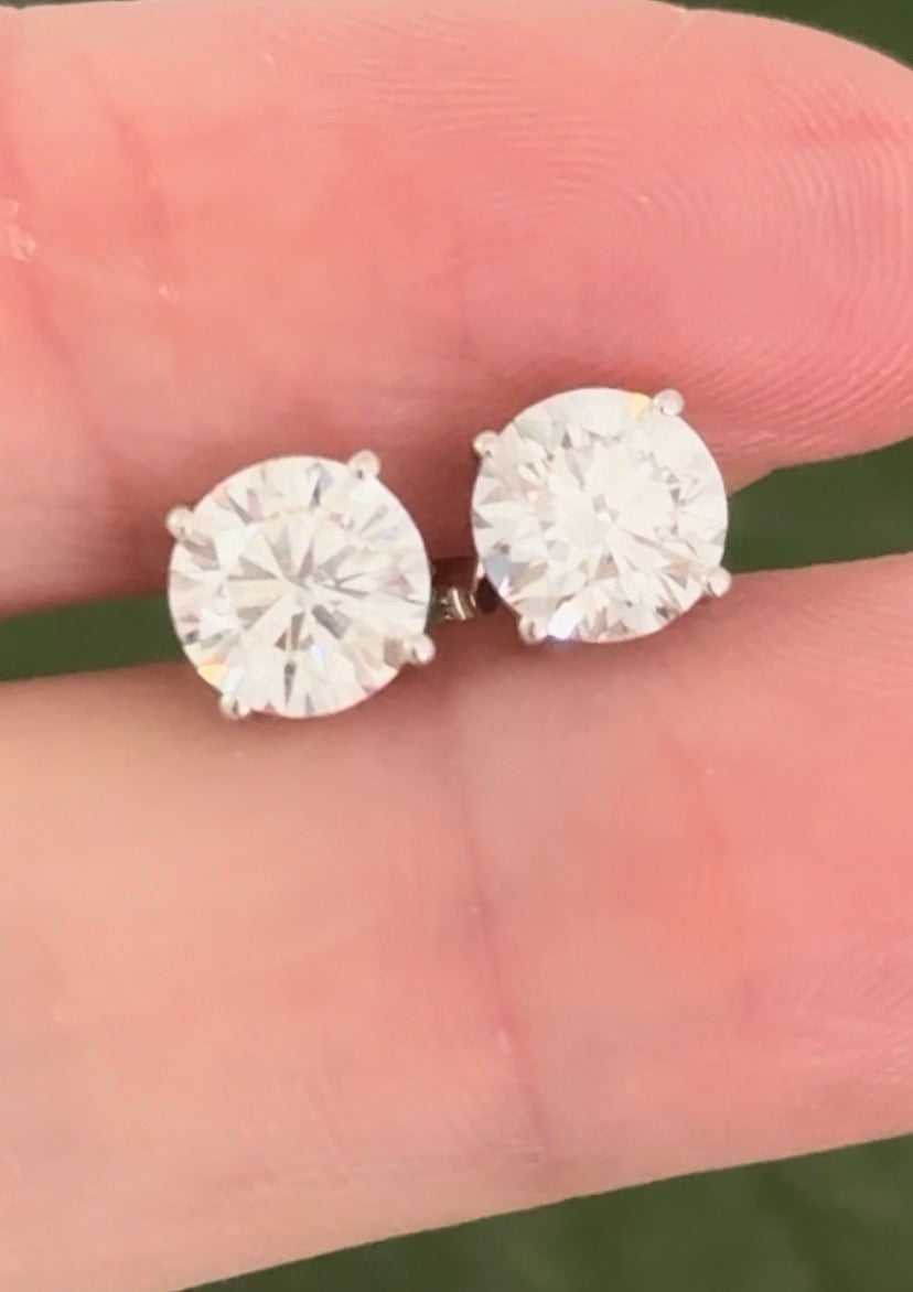 White gold 4 prong basket setting 2.18ct lab diamond stud earrings with screw backs