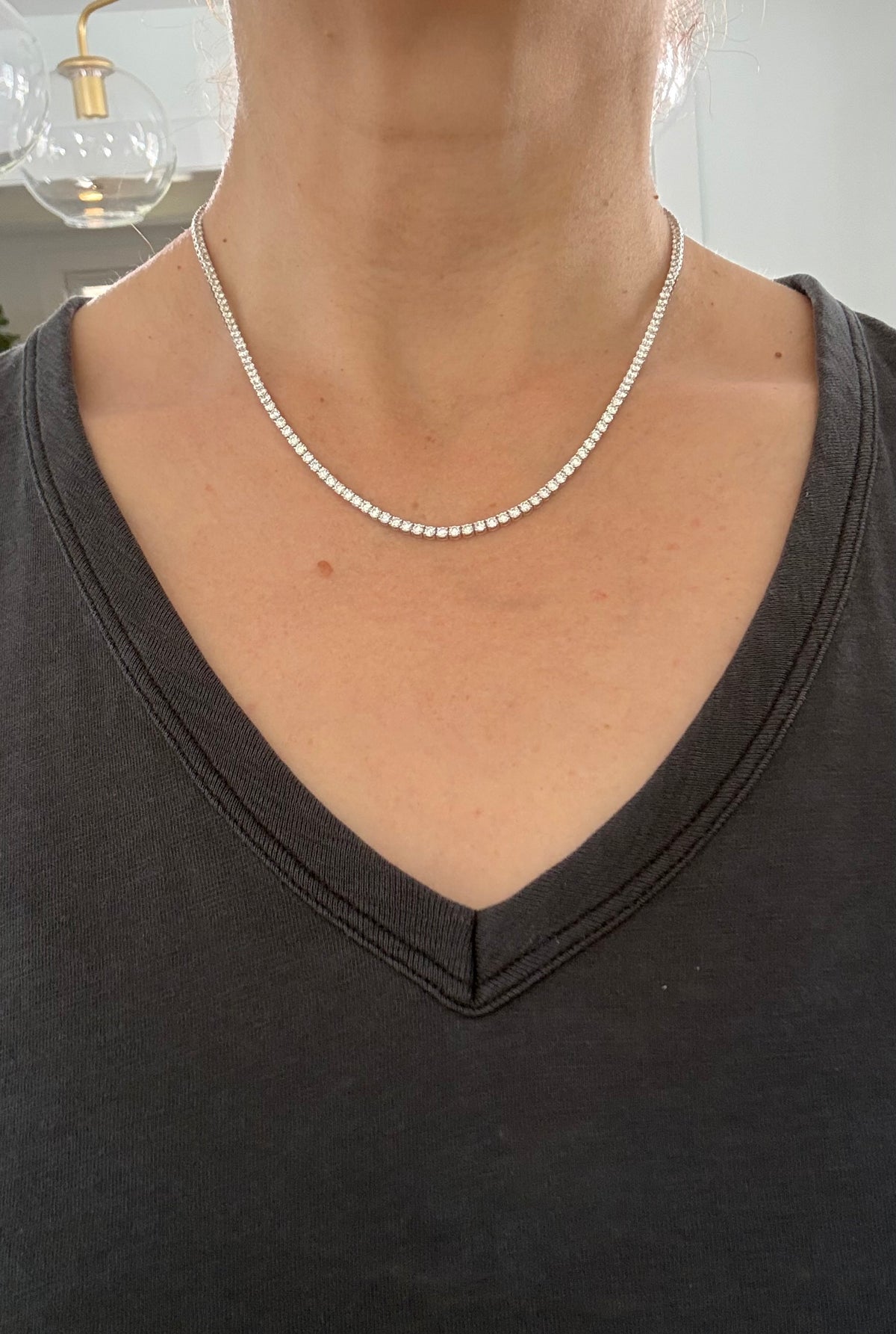 18” 4 prong white gold 12ct lab diamond tennis necklace