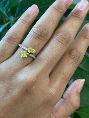 *Premade* 1.67 cttw Fancy Yellow Pear and Princess with lab diamonds Ring