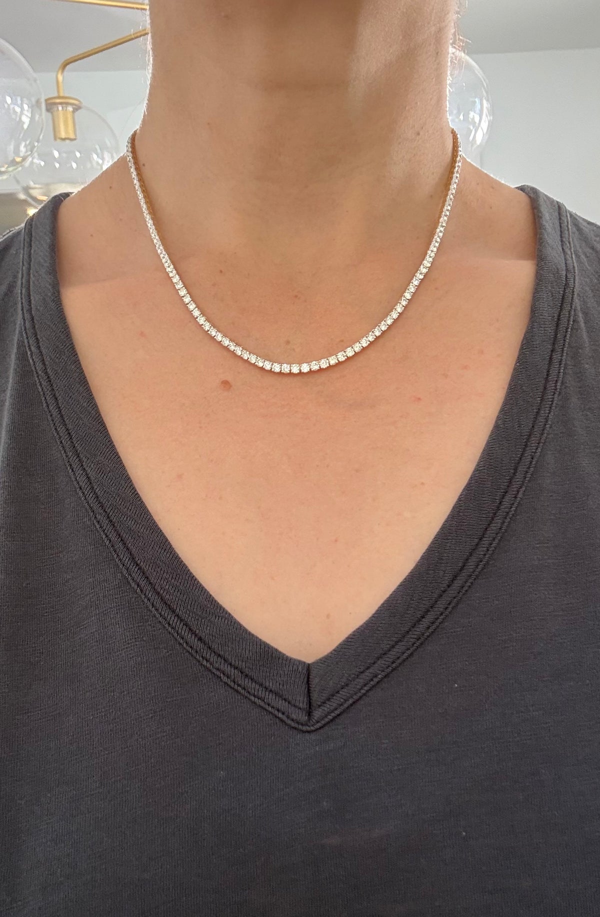 18” 4 prong yellow gold with white gold prongs 15ct lab diamond tennis necklace