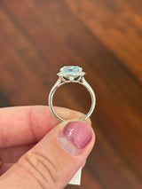 White gold cushion cut blue lab diamond and white lab diamond ring