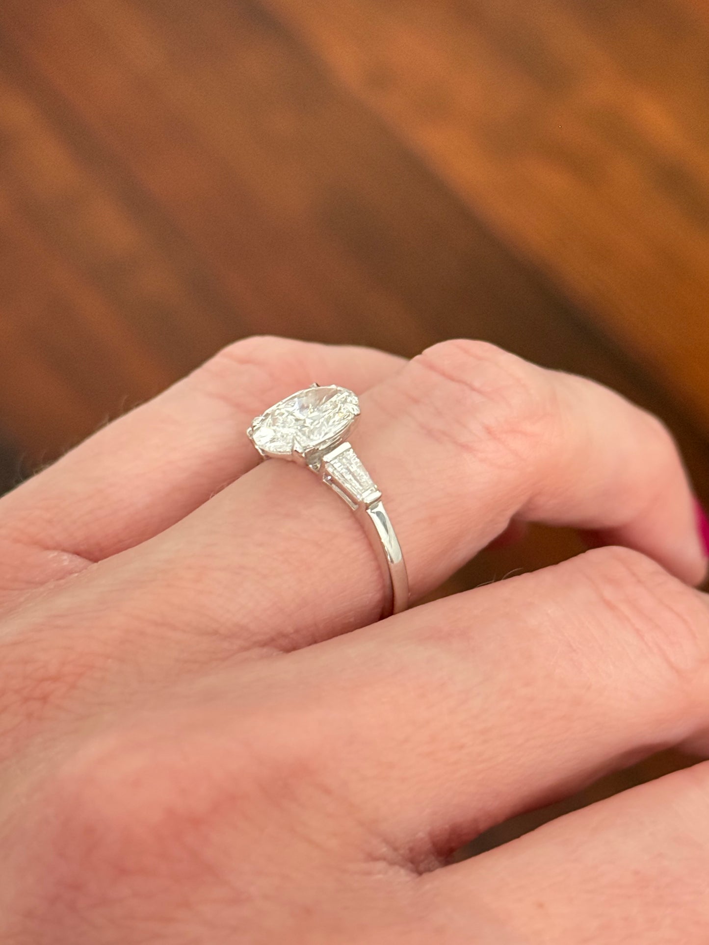 White gold IGI certified 2ct oval and tapered baguette lab diamond ring