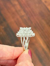 White gold flower ring with rose cut lab diamonds