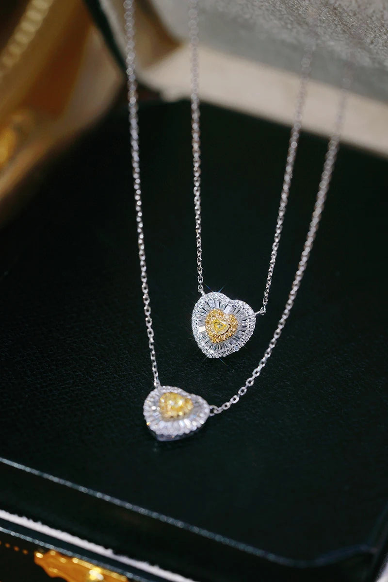 18K White Gold Real Natural Yellow Diamond Pendant Necklace for Women