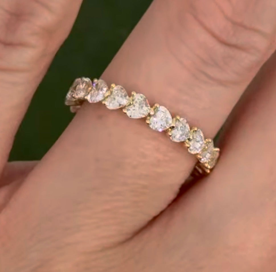 Yellow gold 2.33ct heart shaped lab diamond eternity band