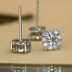 18K White Gold Real Natural Diamond Stud Earrings for Women