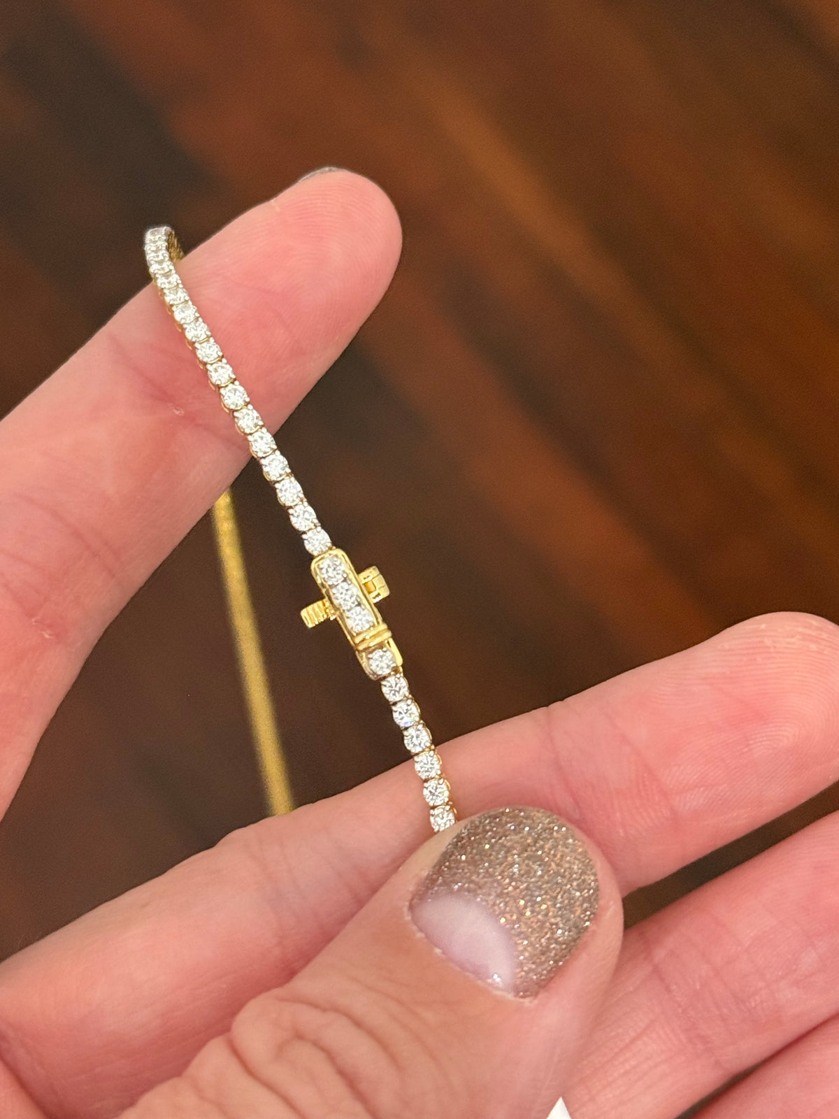 16.5” 4 prong yellow gold with white gold prongs 5.08ct lab diamond tennis necklace