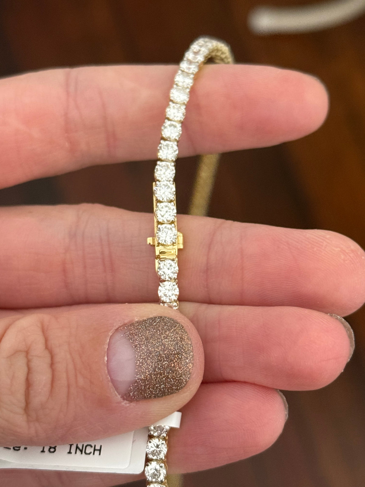 18” 4 prong yellow gold with white gold prongs 20ct lab diamond tennis necklace