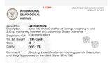 IGI certified white gold 1.95ct lab diamond earrings with push backs