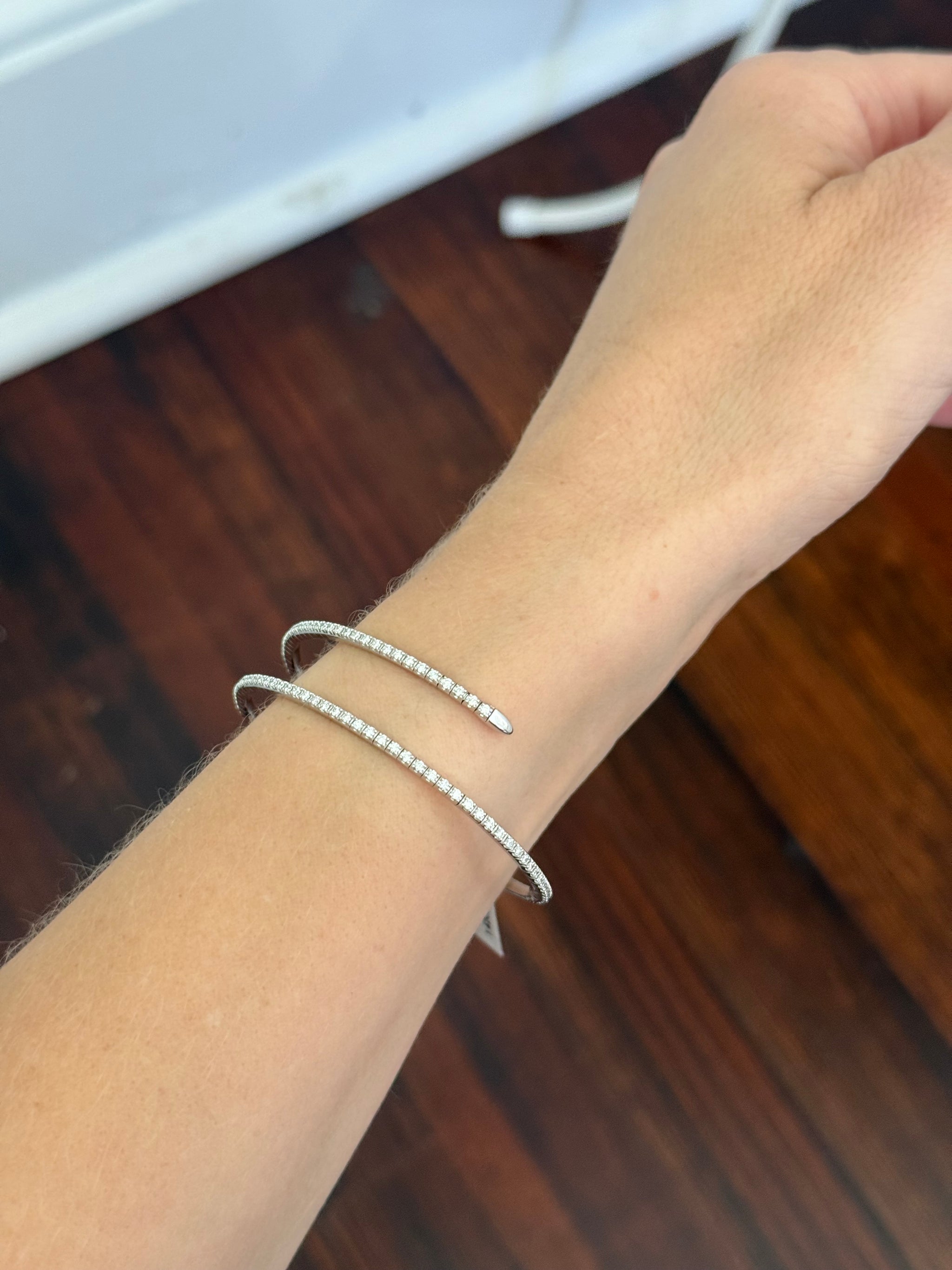 White gold 1.42ct natural diamond wrap around flex bracelet