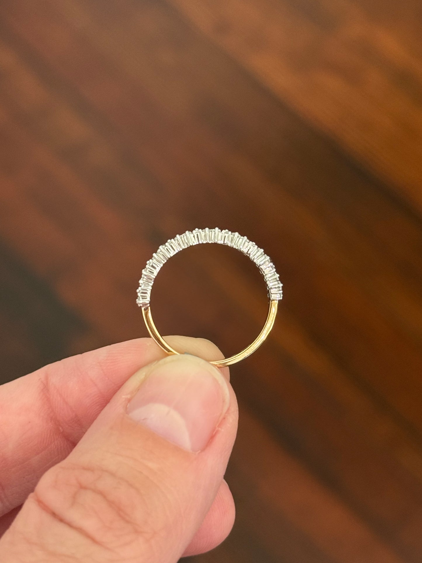 Yellow and white gold baguette and round lab diamond band