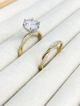 * size both to 9 *18K  White Gold & Yellow Engagement Ring with 3.08 CT Diamond and Matching Yellow Wedding Band