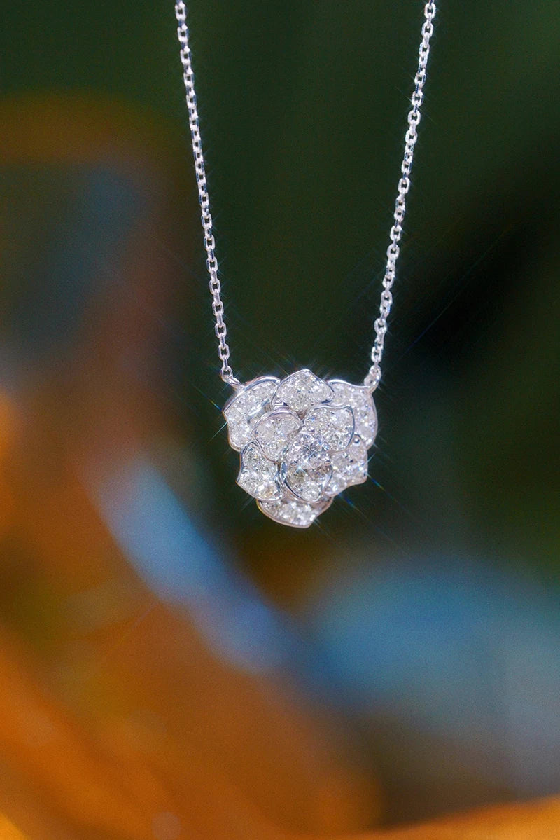 18K White Gold Real Natural Diamond Pendant Necklace for Women